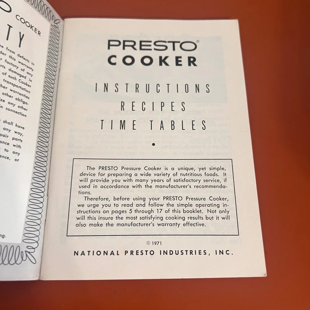 Vtg 1971 Presto Pressure Cooker Recipe and Instruction Book Time Tables 1970s